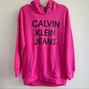 Calvin Klein Pink Stacked CKJ Logo Hoodie - Size M